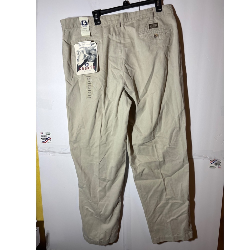 NWT Arizona Jean‎ Company Khakis Flat Front Men Pants 40x34 Tan Casual Business